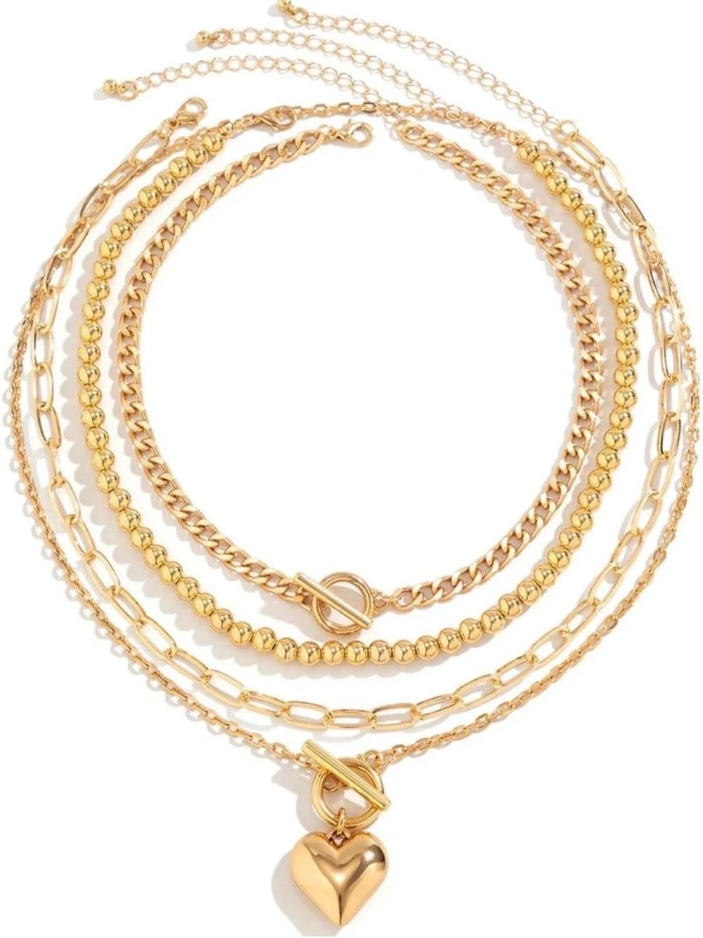 24k Gold Plated Layered Gold Heart Charm Necklace new